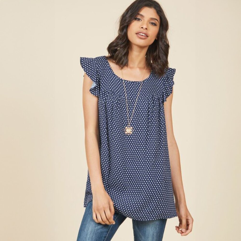 ModCloth Fervour Lovely and Ruffly Sleeveless Top in Dots - sz Large